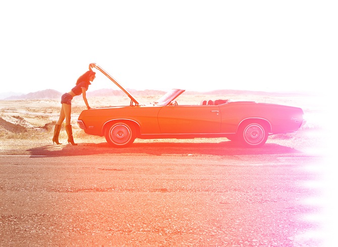Cherry-red Convertible Desert Landscape