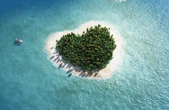 Aerial View Of Heart-shaped Tropical Island