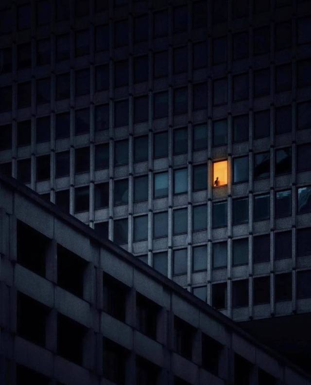 High Rise Building Windows Night Illuminated