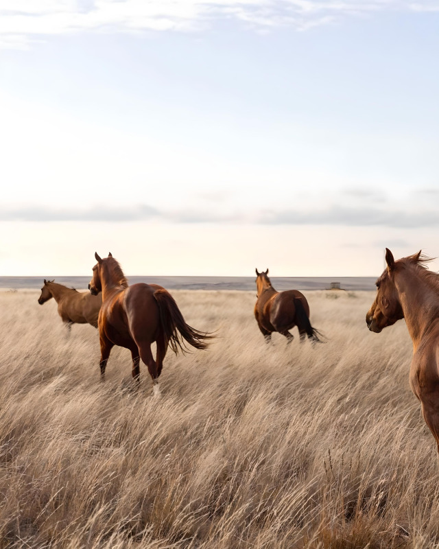 Horses Grazing Prairie Landscape