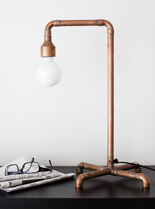 Copper Pipe Lamp On Vintage Industrial Workbench