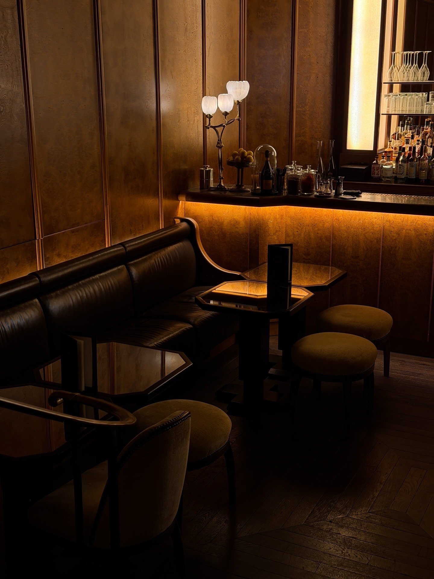 Leather Sofa Glassware Bar Decor