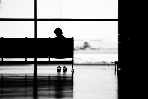 Deserted Airport Terminal Night Landscape