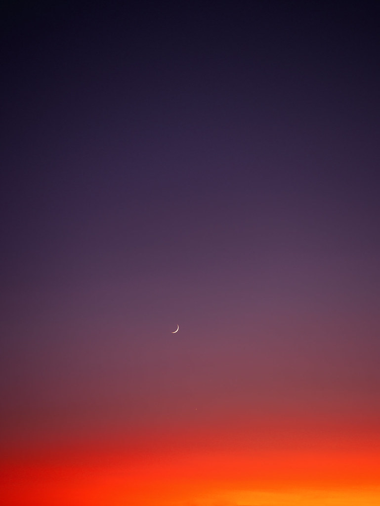Crescent Moon Red Sky Landscape