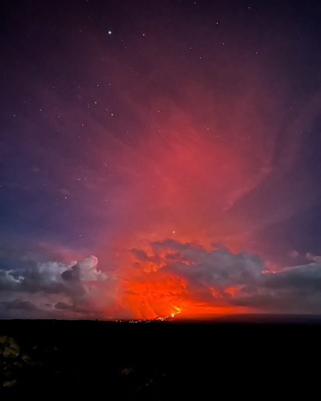 Volcanic Eruption Starry Night Sky Landscape