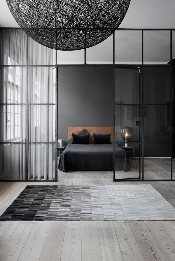 Industrial Bedroom Decor With Wire Sphere Light