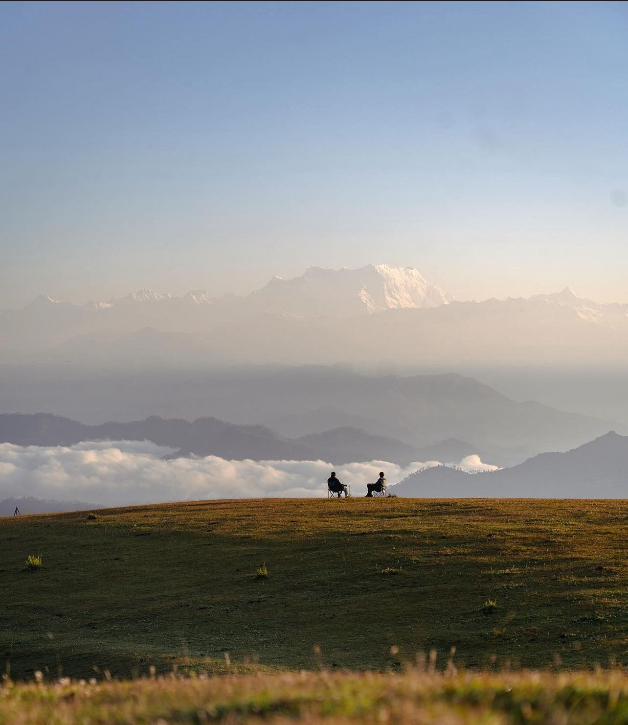 Mountain Landscape Silhouette Hikers Misty