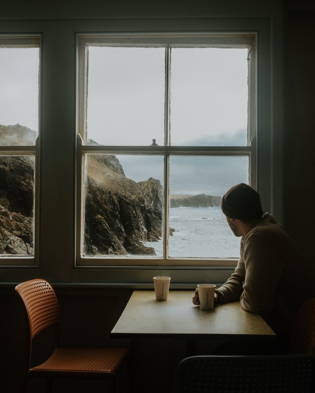 Mountain Seascape Window View Coffee Cups