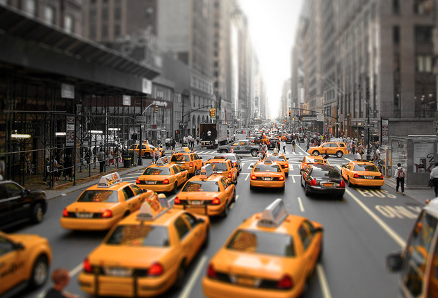 Yellow Cabs Rainy Street New York City