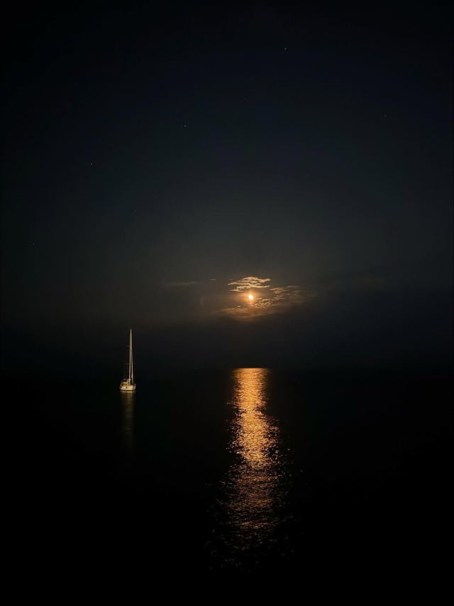 Night Sky Sailboat Ocean Reflection