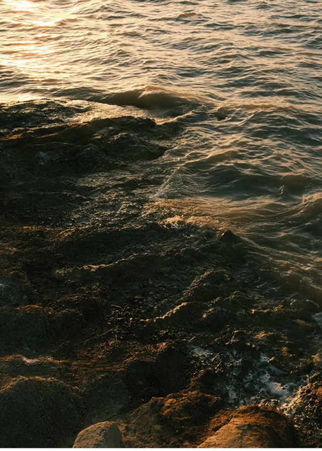 Ocean Waves Rocks Sunset Reflection