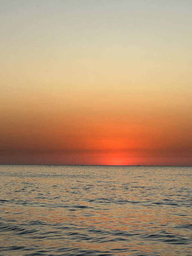 Orange Red Sunset Ocean Horizon