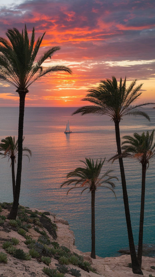 Coastal Palm Tree Sunset Landscape