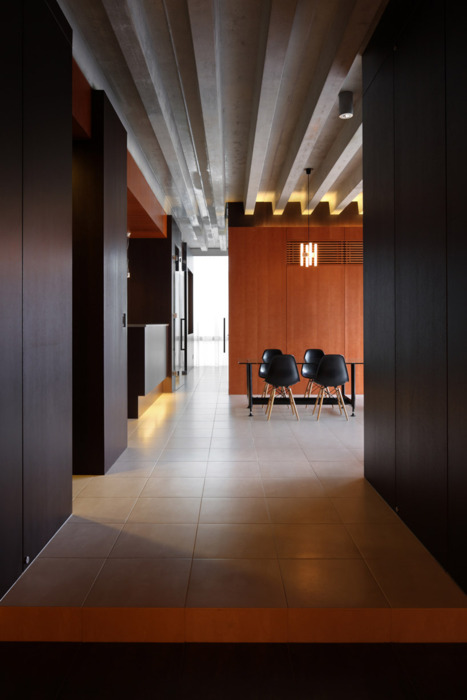 Warm Wood Accents Office Corridor Interior