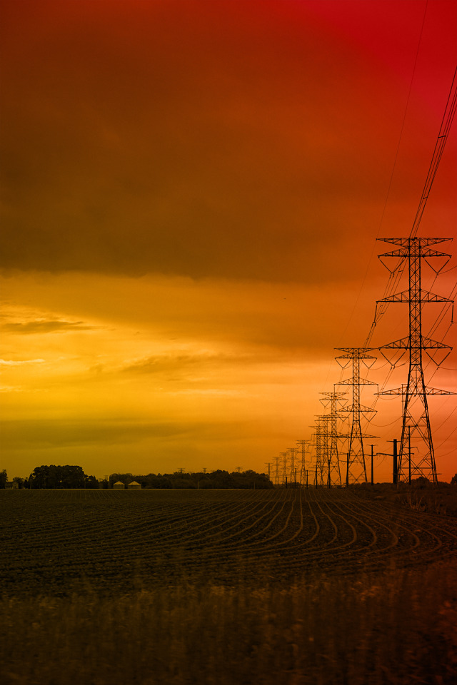 Rural Power Lines Sunset Landscape Photography