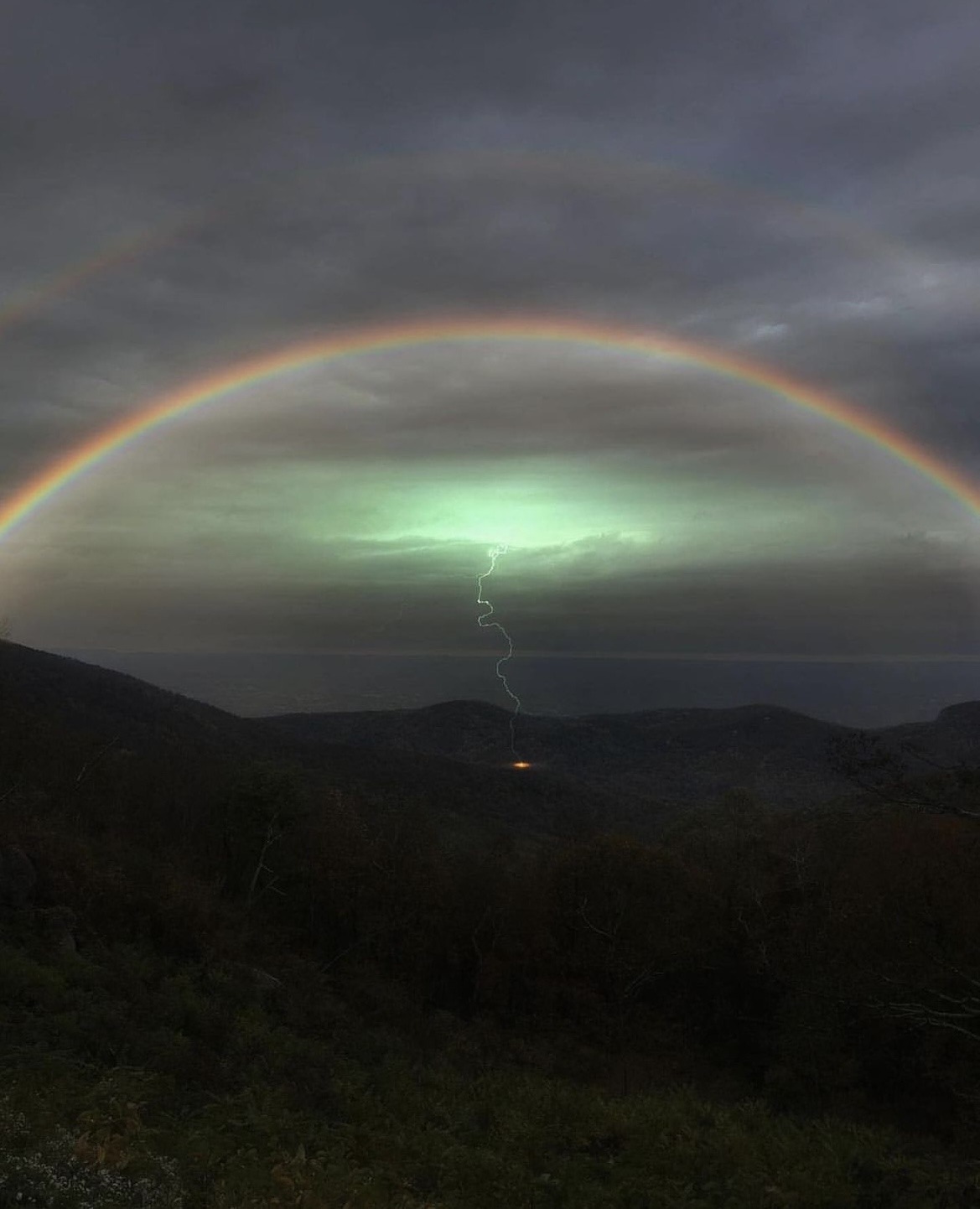 Rainbow Lightning Storm Cloudy Sky Mountain Landscape