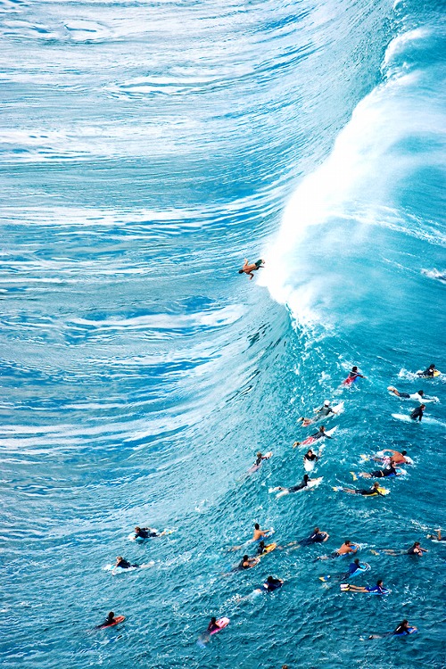 Surfer Riding Ocean Waves Hawaii Aerial