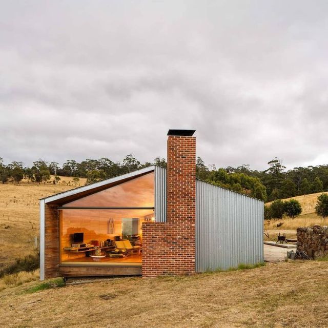 Rural Countryside Home Brick Chimney Metal Roof