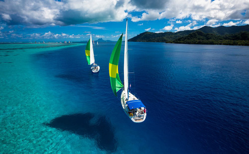 Vibrant Caribbean Catamaran Sailing Seascape
