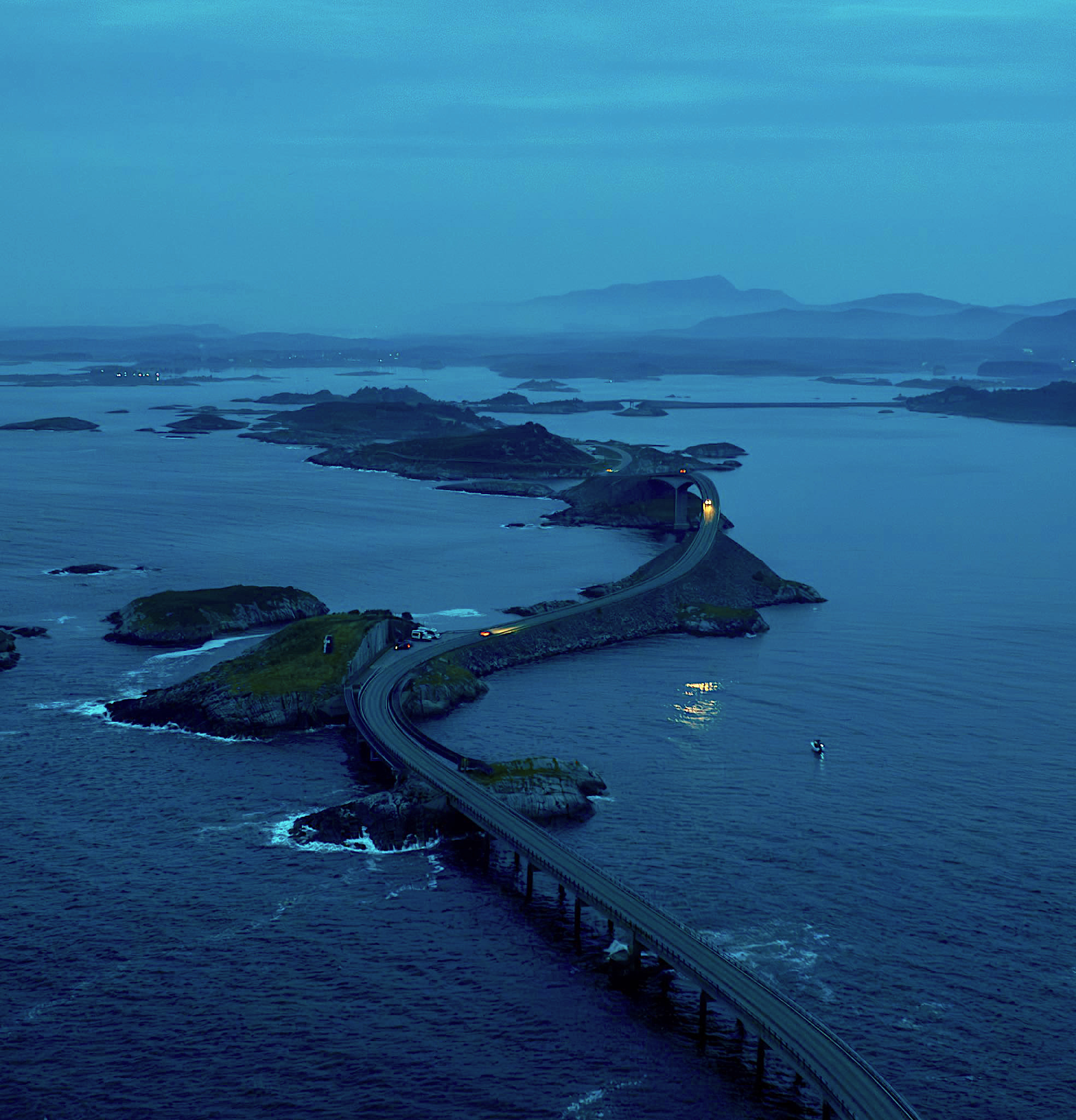 Scenic Coastal Road Bridge Islands Blue Water Night