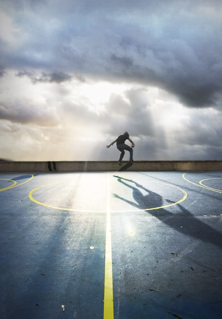 Skateboarding Abandoned Basketball Court Landscape