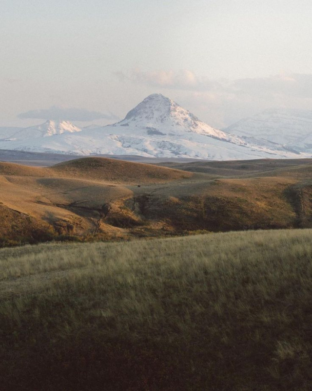 Snow Capped Mountain Grassy Hills Winter Landscape