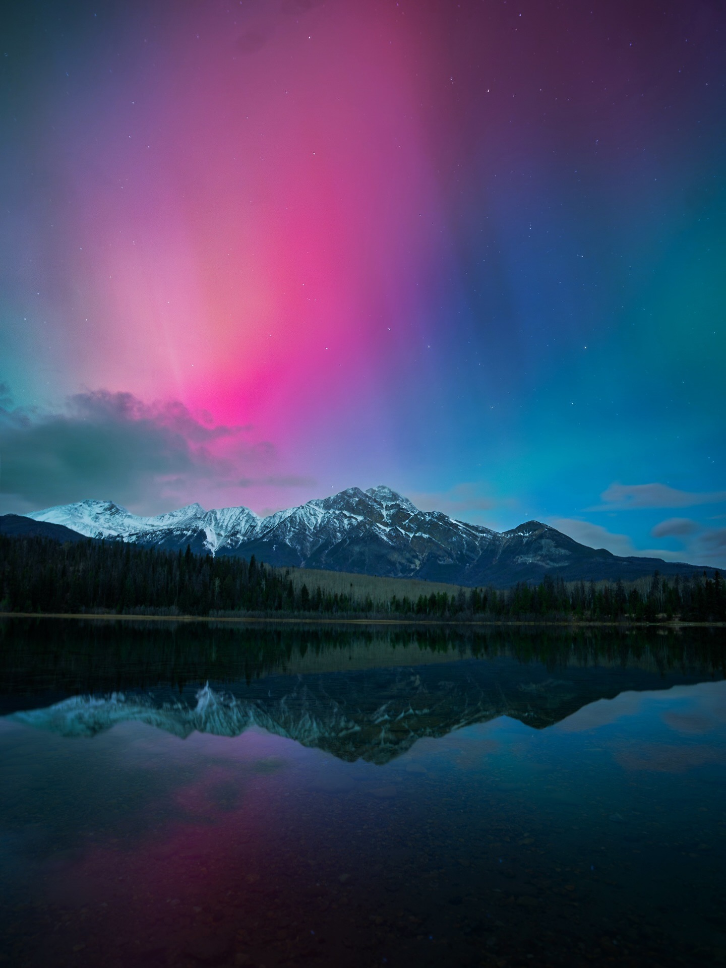 Snow Capped Mountains Reflection Colorful Sky Forest