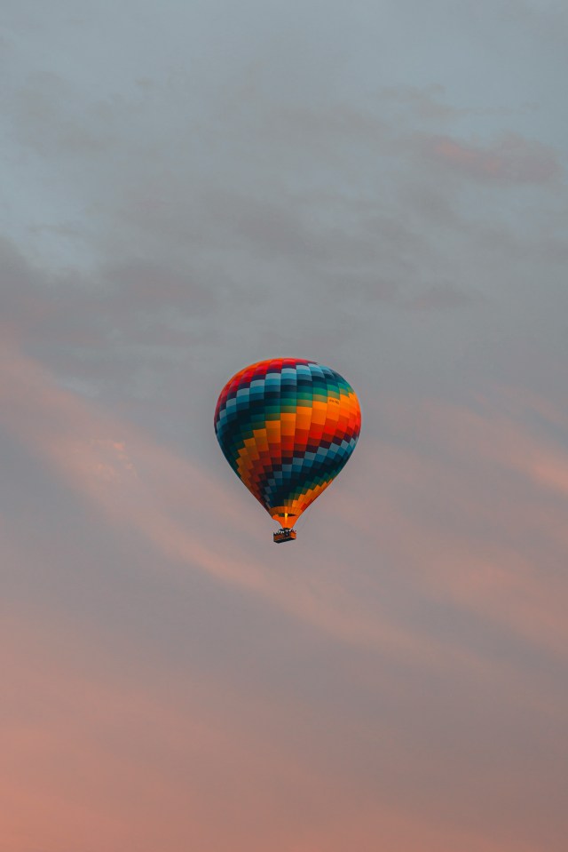 Aerial Hot Air Balloon Dusk Landscape