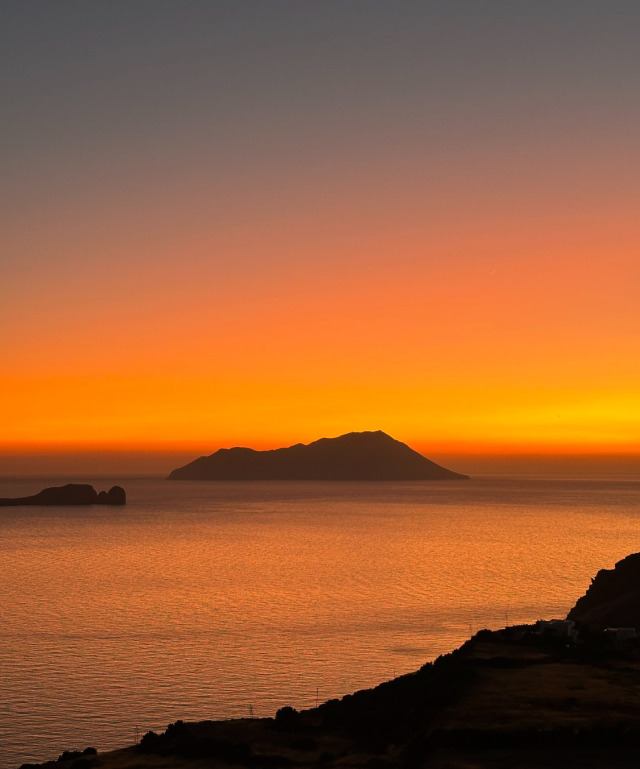 Sunset Island Silhouette Orange Sky Sea