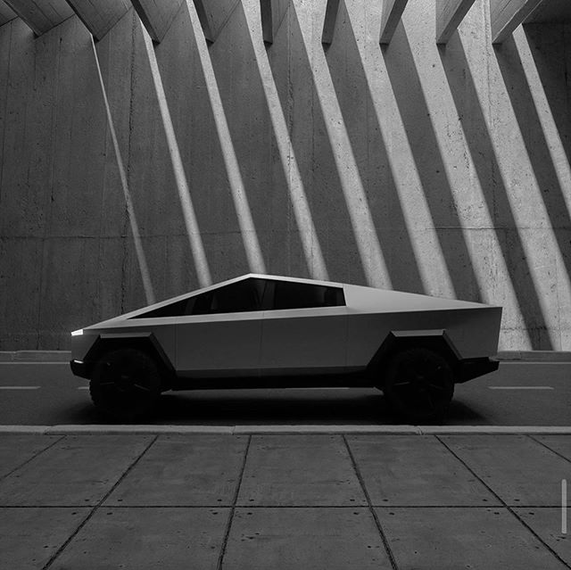 Tesla Cybertruck In Futuristic Parking Garage