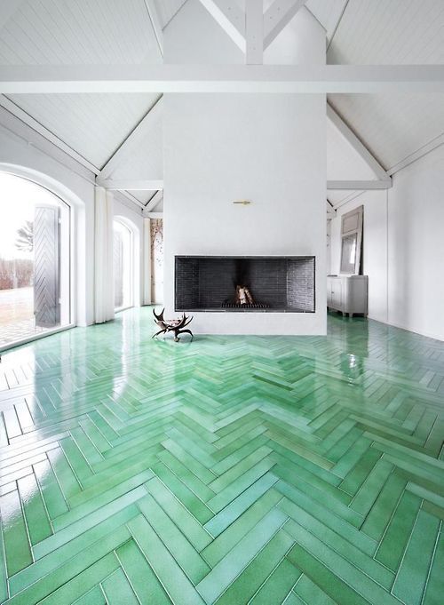 Bright Atrium Interior With Herringbone Floor