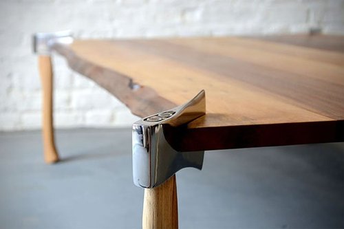 Wooden Table With Metal Accents Interior Still Life