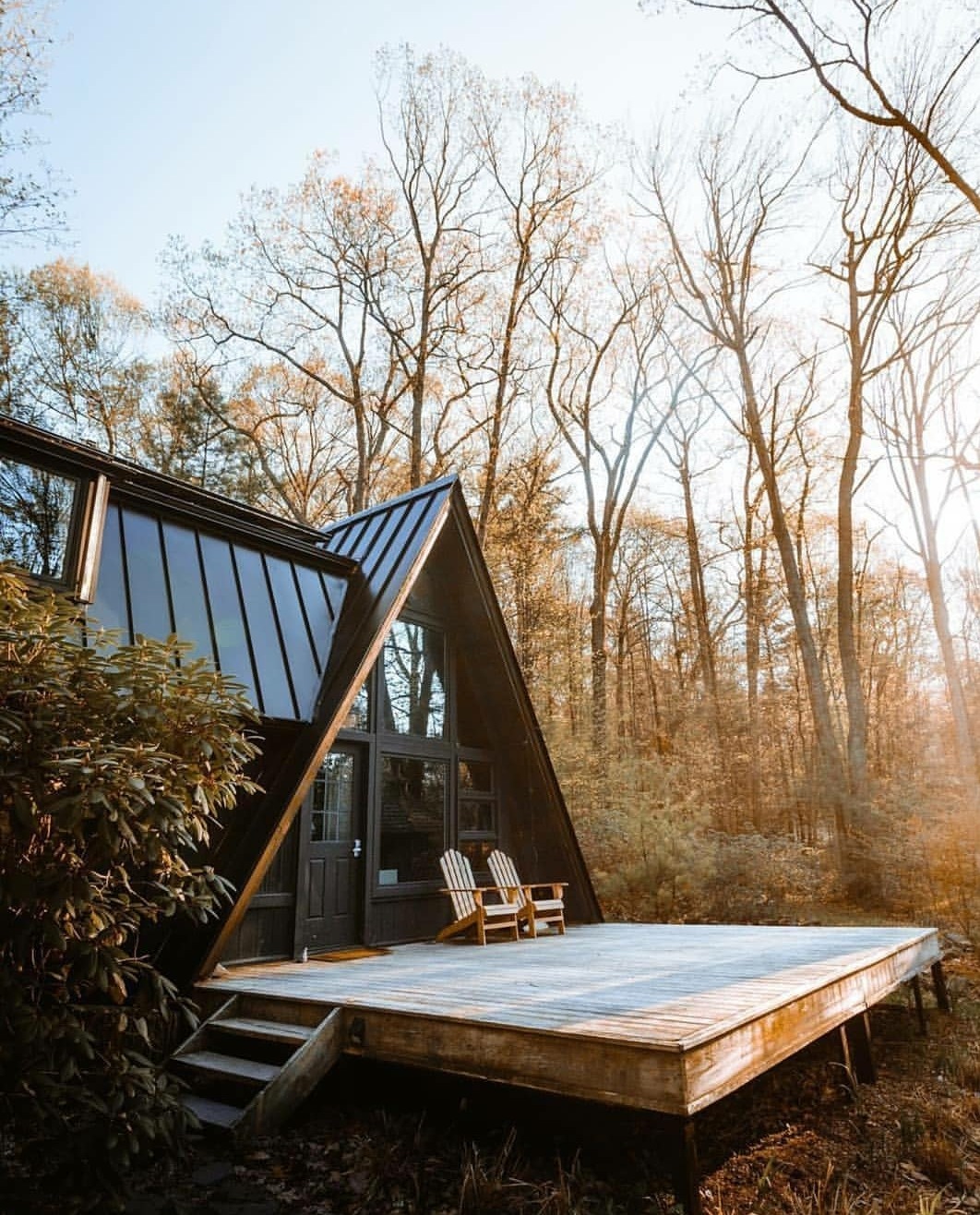 Autumn Foliage A-frame Cabin Landscape