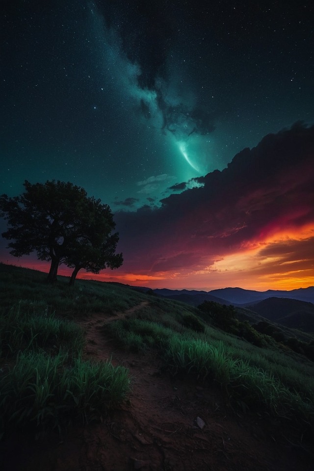 Mountain Meadow Landscape Twilight Trail