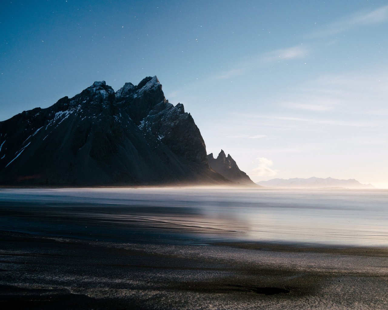Black Sand Beach Volcanic Mountain Coastal Mist Iceland