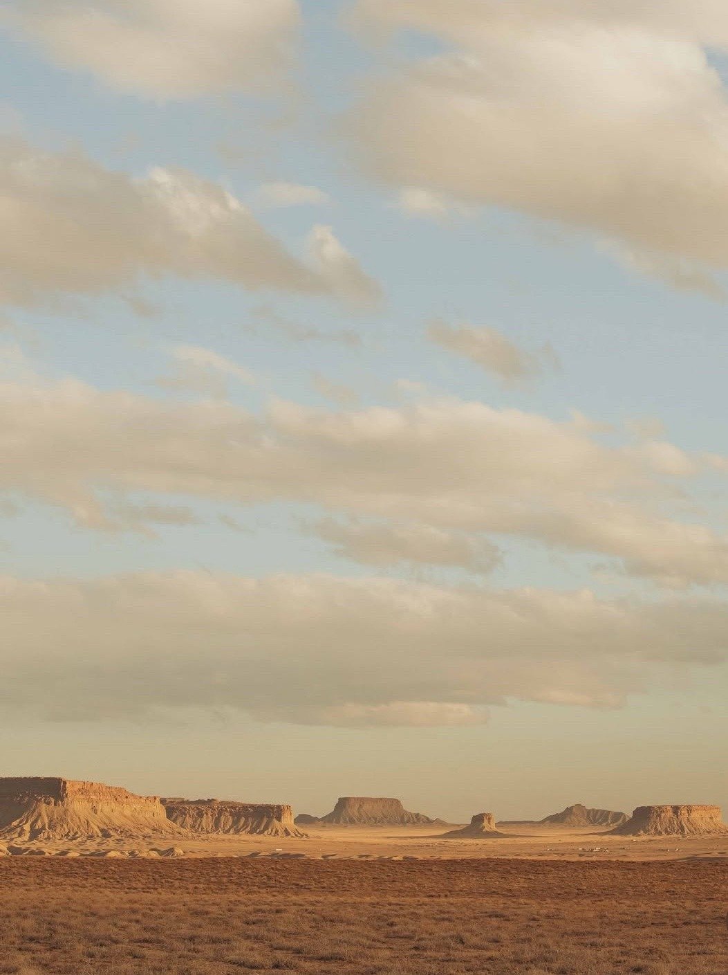 Desert Landscape Mesa Formations Golden Hour Sky