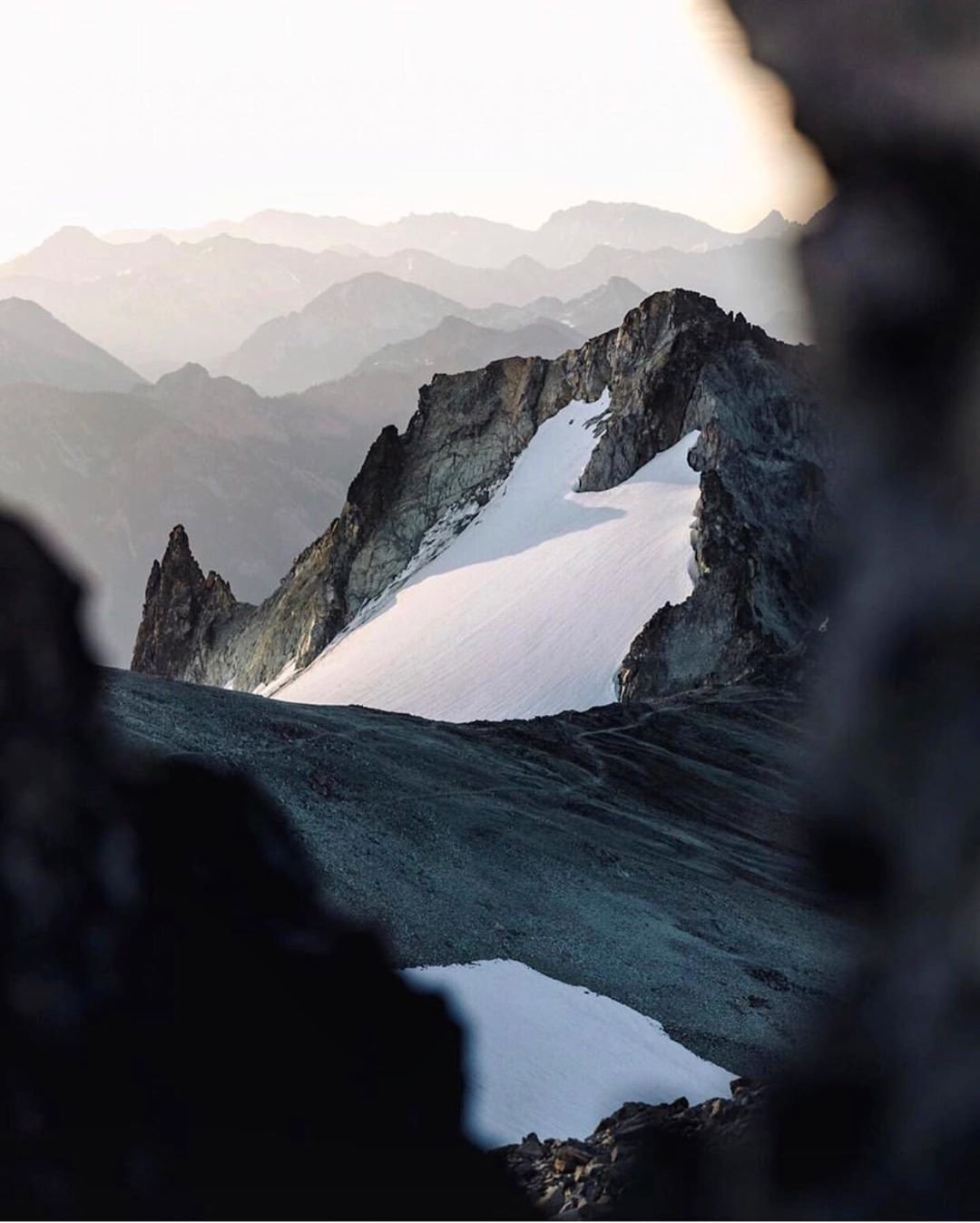 Snow Covered Mountain Peak Rocky Ridge Layered Mountain Range Background