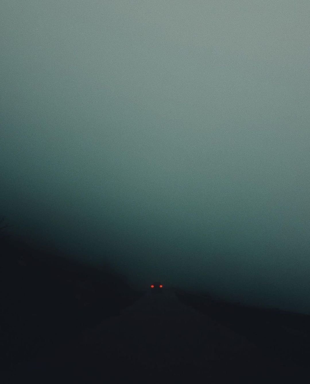 Car Red Taillights Dense Fog Rural Road Night