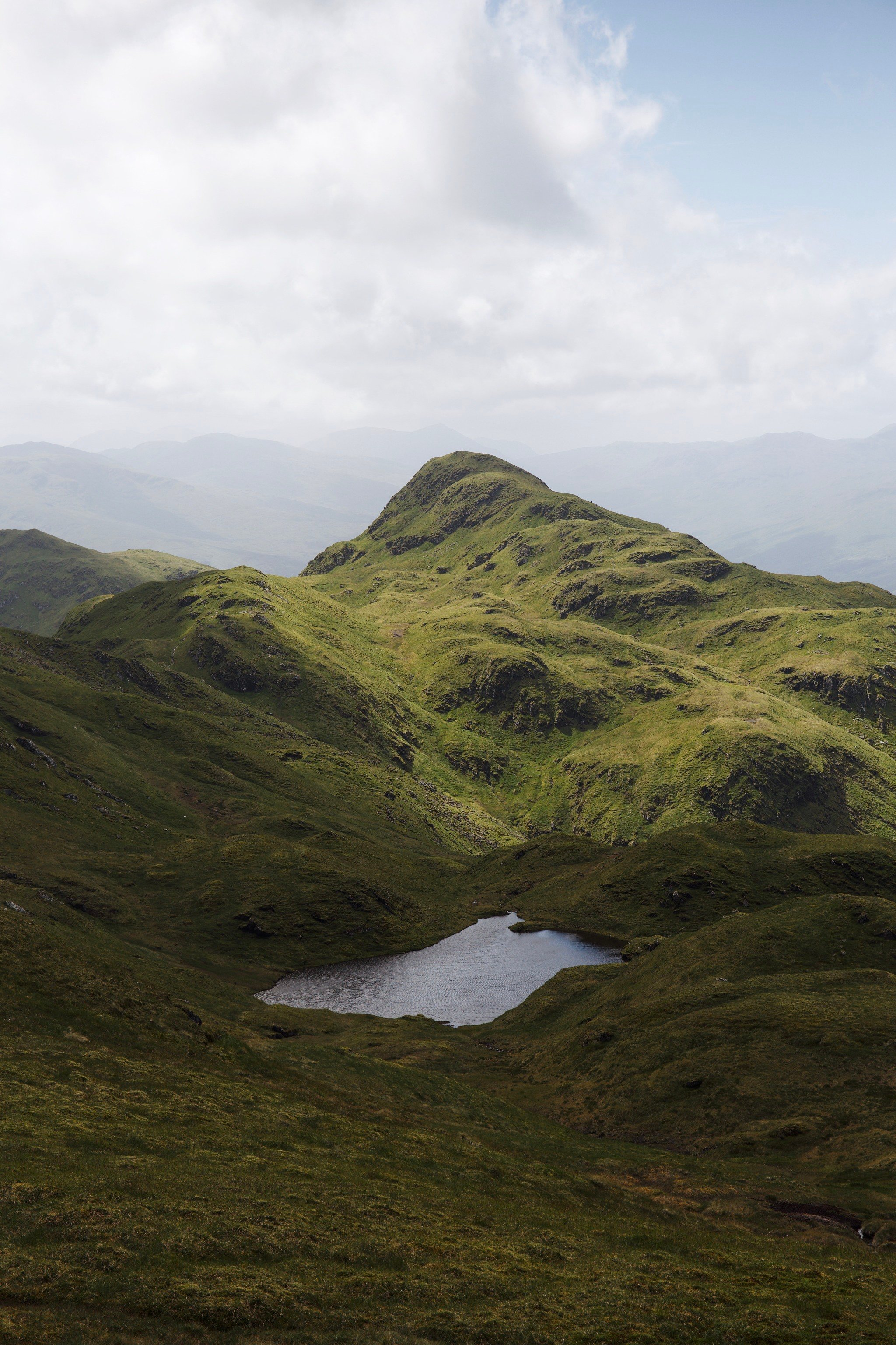 Green Highland Mountain Peak Small Lake Valley Scotland