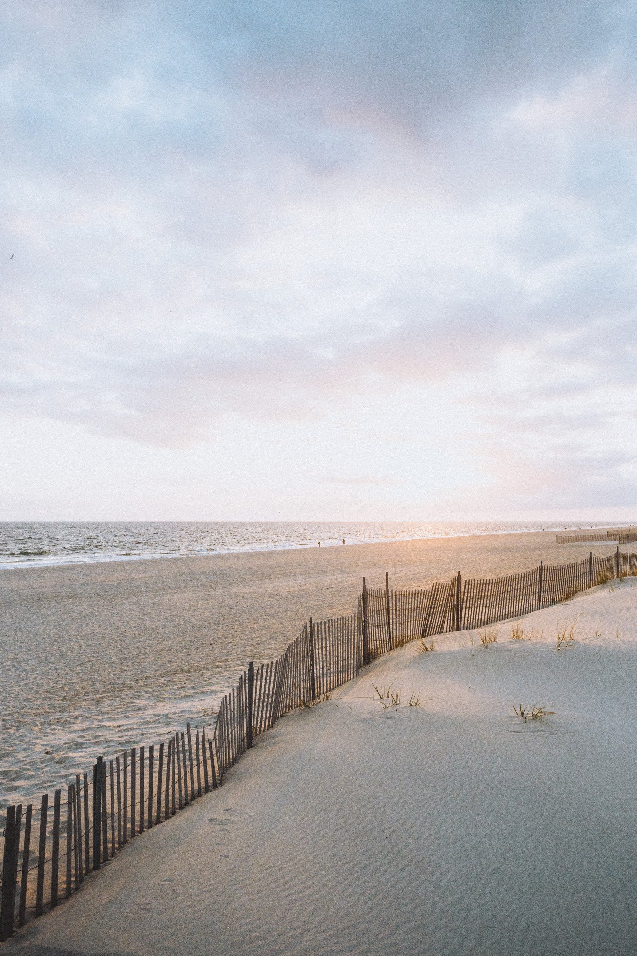 Wooden Sand Fence Beach Dunes Cloudy Sky Ocean