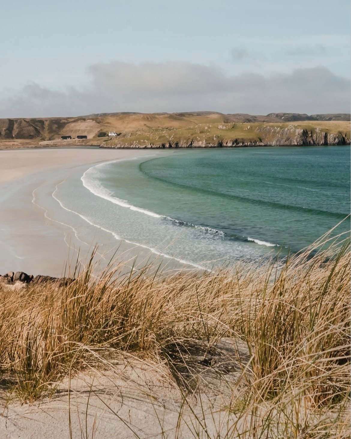 Sandy Beach Dune Grass Turquoise Ocean Waves Coastal Landscape