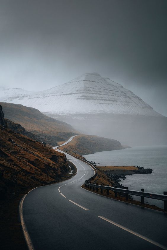Misty Scottish Highlands Mountain Road Landscape