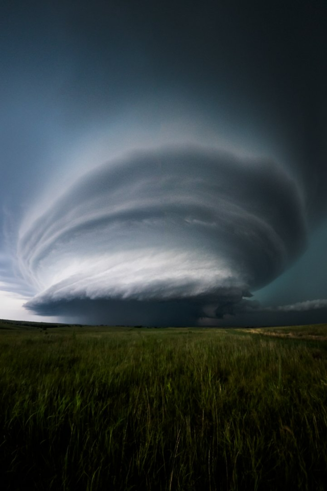 Supercell Thunderstorm Over Kansas Prairie Landscape