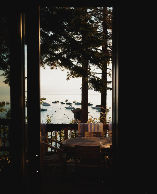 Wooden Patio Deck Trees Boats Lake View